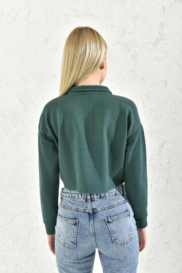 Petrol Polo Neck Crop Blouse