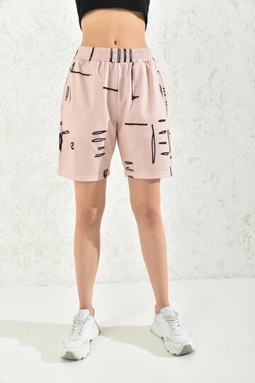 Powder Elastic Waist Patterned Shorts