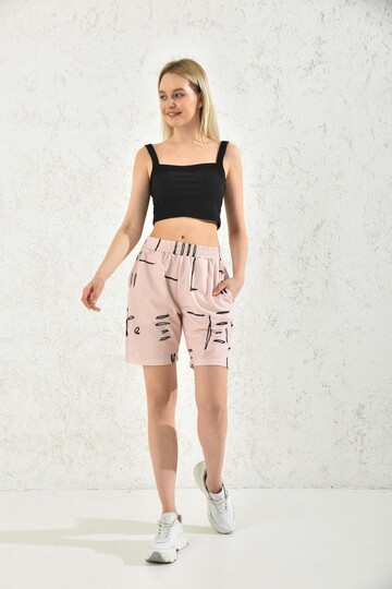 Powder Elastic Waist Patterned Shorts