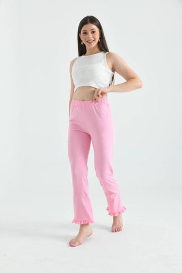 Pudra Beli Lastikli Paça Detay Örme Pijama Altı