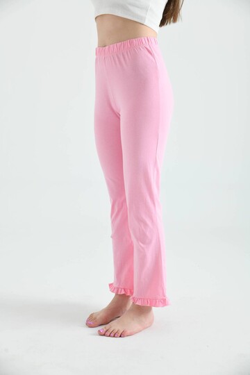 Pudra Beli Lastikli Paça Detay Örme Pijama Altı