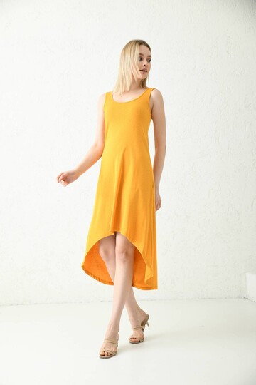 Yellow Strap Back Long Polka Dot Dress
