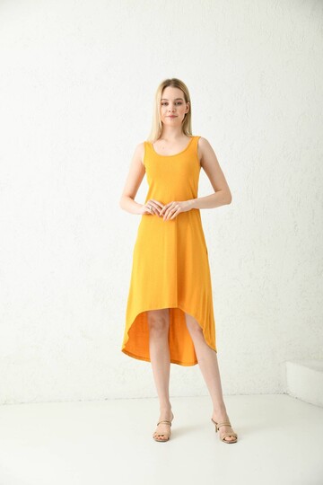 Yellow Strap Back Long Polka Dot Dress