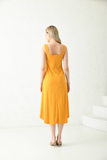 Yellow Strap Back Long Polka Dot Dress