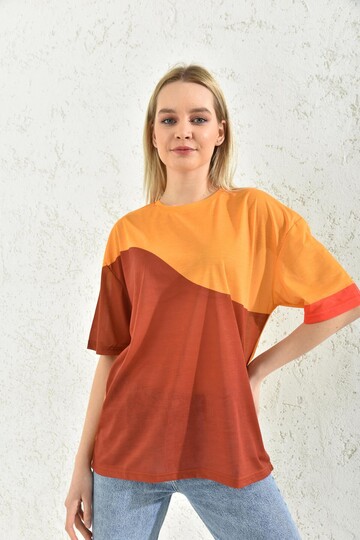 Yellow Red Block Cycling Collar T-Shirt