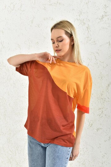 Yellow Red Block Cycling Collar T-Shirt