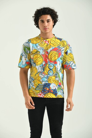 Yellow Round Neck Crypto Patterned T-Shirt