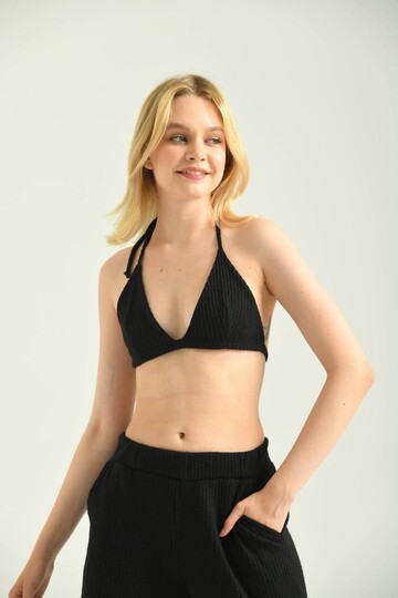 Black Tie Detailed Knitted Knitted Bustier