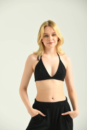 Black Tie Detailed Knitted Knitted Bustier