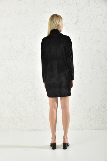 Black Turtleneck Mini Velvet Fabric Dress
