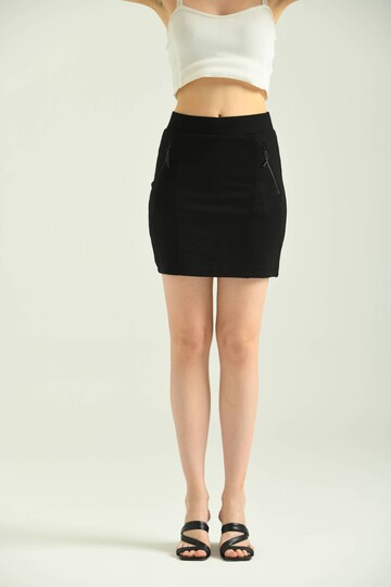 Black Elastic Waist Pocket Detailed Mini Skirt