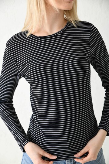 Black Crew Neck Striped Blouse