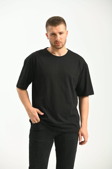 Black Crew Neck Short Sleeved Back Printed Relaxed Fit T-Shirt