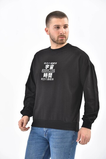 Black Crew Neck Front and Back Printed Sweatshirt