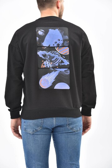 Black Crew Neck Front and Back Printed Sweatshirt