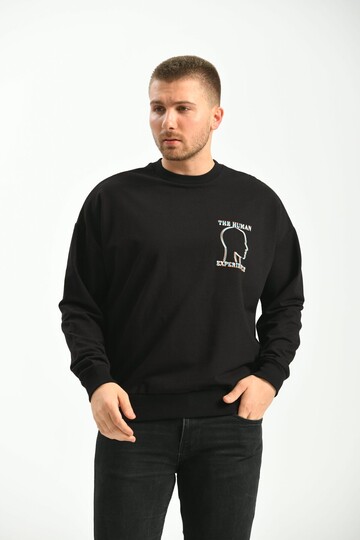 Black Crew Neck Long Sleeve Printed Owersize Sweatshirt