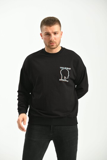 Black Crew Neck Long Sleeve Printed Owersize Sweatshirt