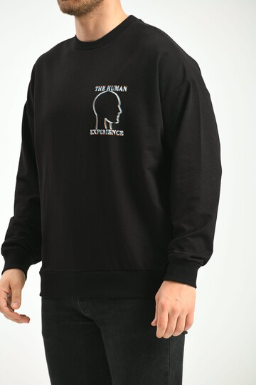 Black Crew Neck Long Sleeve Printed Owersize Sweatshirt