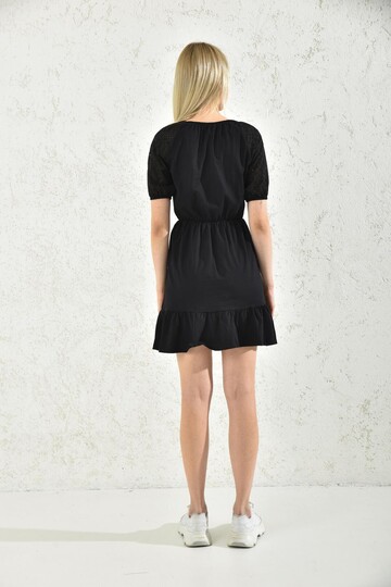 Black Embroidered Pleated Dress