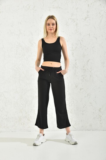 Black Bustier and Trousers Waffle Bottom-Top Set