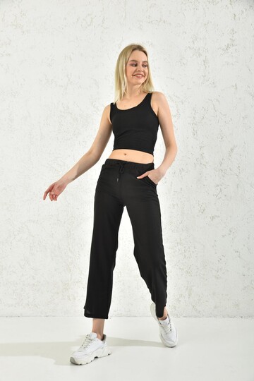 Black Bustier and Trousers Waffle Bottom-Top Set