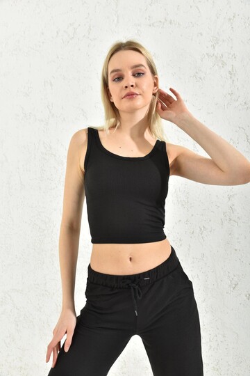 Black Bustier and Trousers Waffle Bottom-Top Set