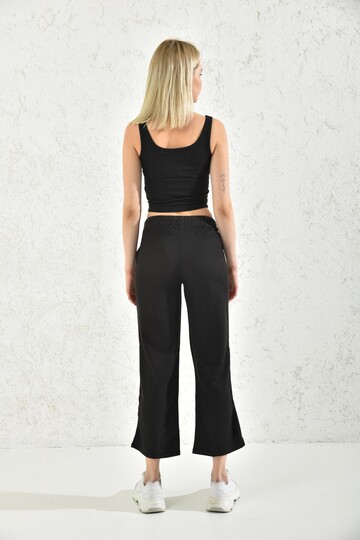 Black Bustier and Trousers Waffle Bottom-Top Set