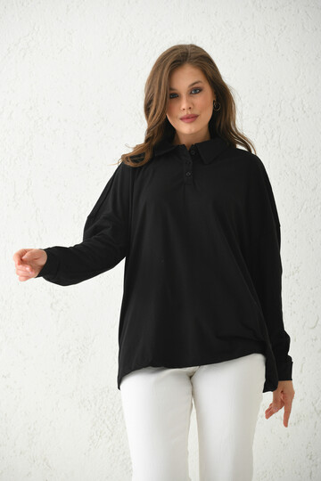 Black Button Detailed T-Shirt