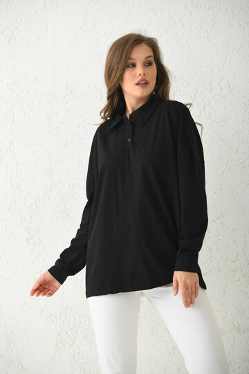 Black Button Detailed T-Shirt
