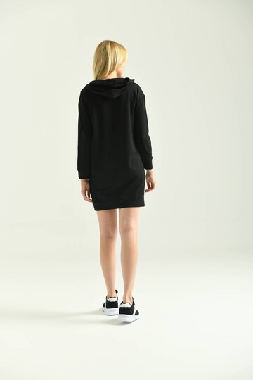 Siyah Kapüşonlu Mini Örme Sweat Elbise