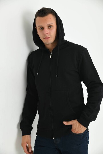 Black Hoodie and Kangaroo Pocket Detailed Sweatshirt