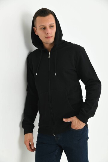 Black Hoodie and Kangaroo Pocket Detailed Sweatshirt