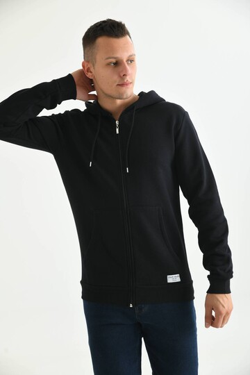 Black Hoodie and Kangaroo Pocket Detailed Sweatshirt