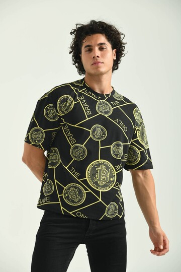 Black Crypto Pattern Short Sleeve T-Shirt