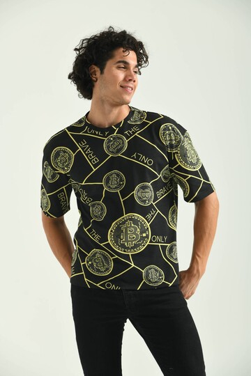 Black Crypto Pattern Short Sleeve T-Shirt