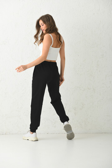 Black Elastic Pocket Detailed Sweatpants
