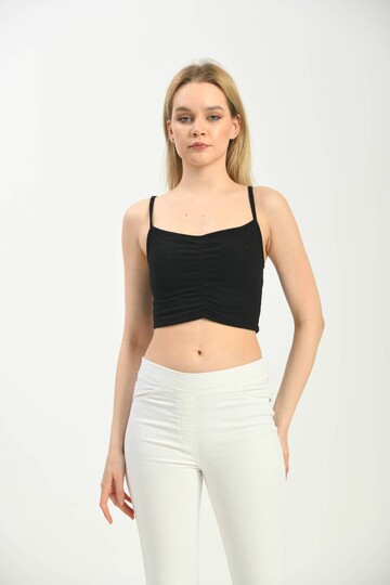Black Pleated Strap Bustier