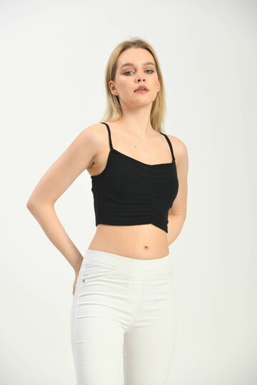 Black Pleated Strap Bustier