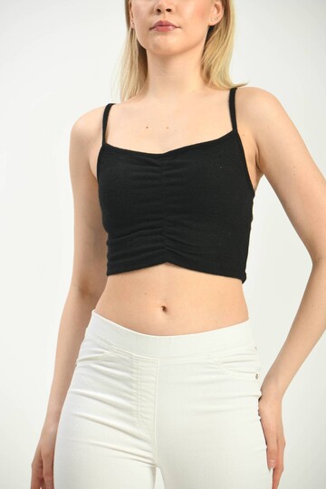 Black Pleated Strap Bustier