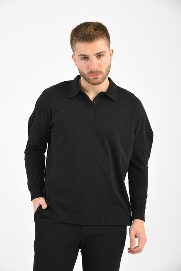 Black Polo Neck Long Sleeve T-Shirt