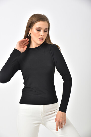 Black Back Detail Long Sleeve Sandy Fabric Blouse