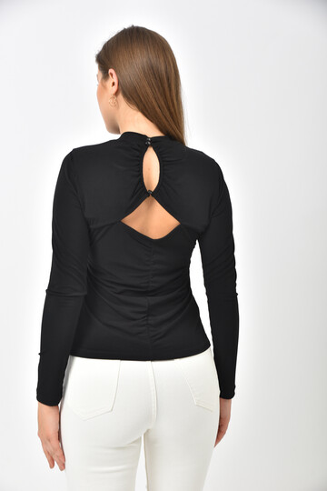 Black Back Detail Long Sleeve Sandy Fabric Blouse