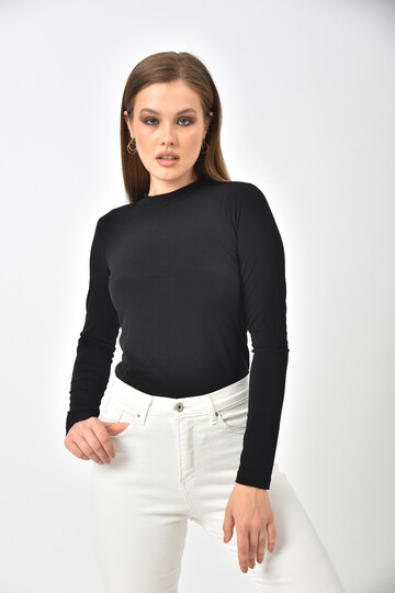 Black Back Detail Long Sleeve Sandy Fabric Blouse