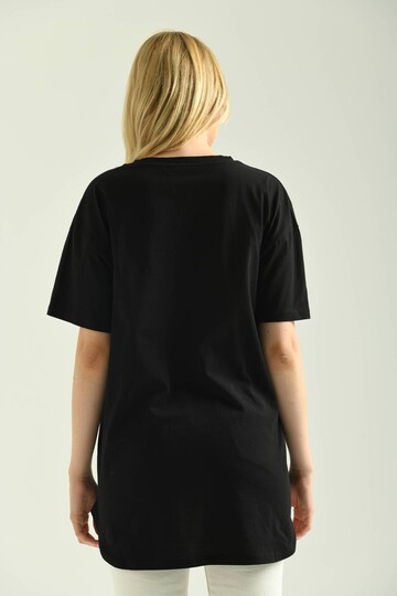 Black V Neck End Detail Short Sleeve T-Shirt