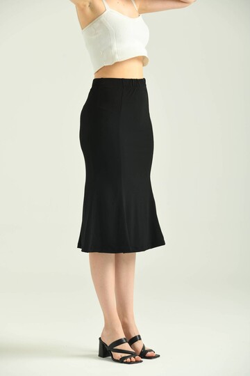  Black Ruffle Sandy Fabric Midi Skirt