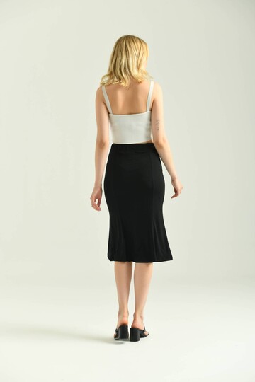  Black Ruffle Sandy Fabric Midi Skirt