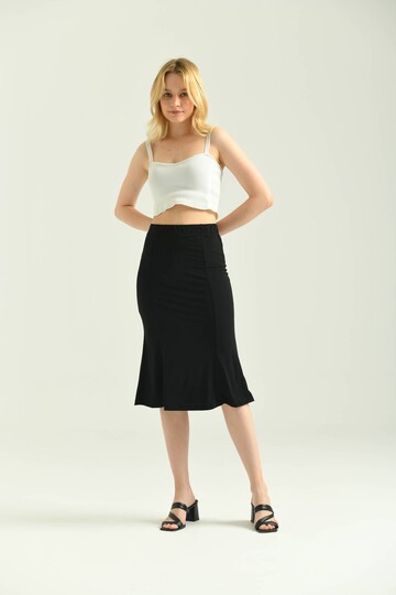  Black Ruffle Sandy Fabric Midi Skirt