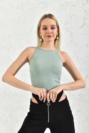 Su Yeşili Halter Yaka Çıtçıtlı Body