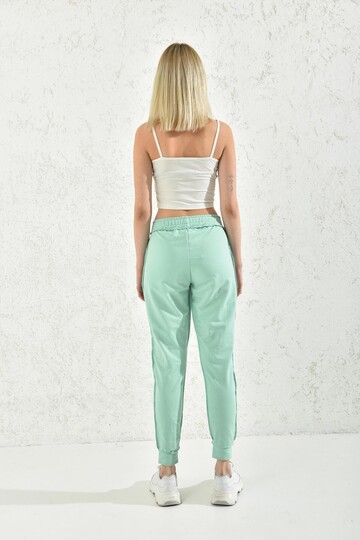 Water Green Elasticated and Stitched Detail Sweatpants