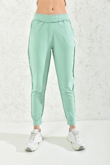 Water Green Elasticated and Stitched Detail Sweatpants